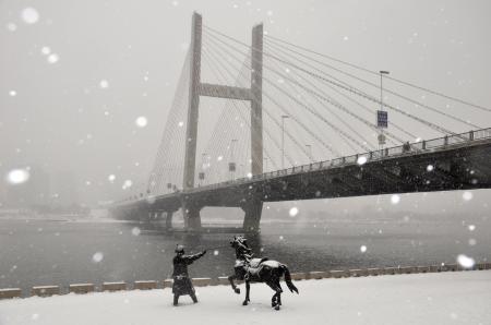       這是12月3日拍攝的吉林省吉林市臨江門(mén)大橋雪中景觀。